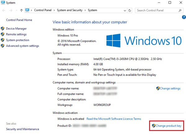 Windows 10 license key location